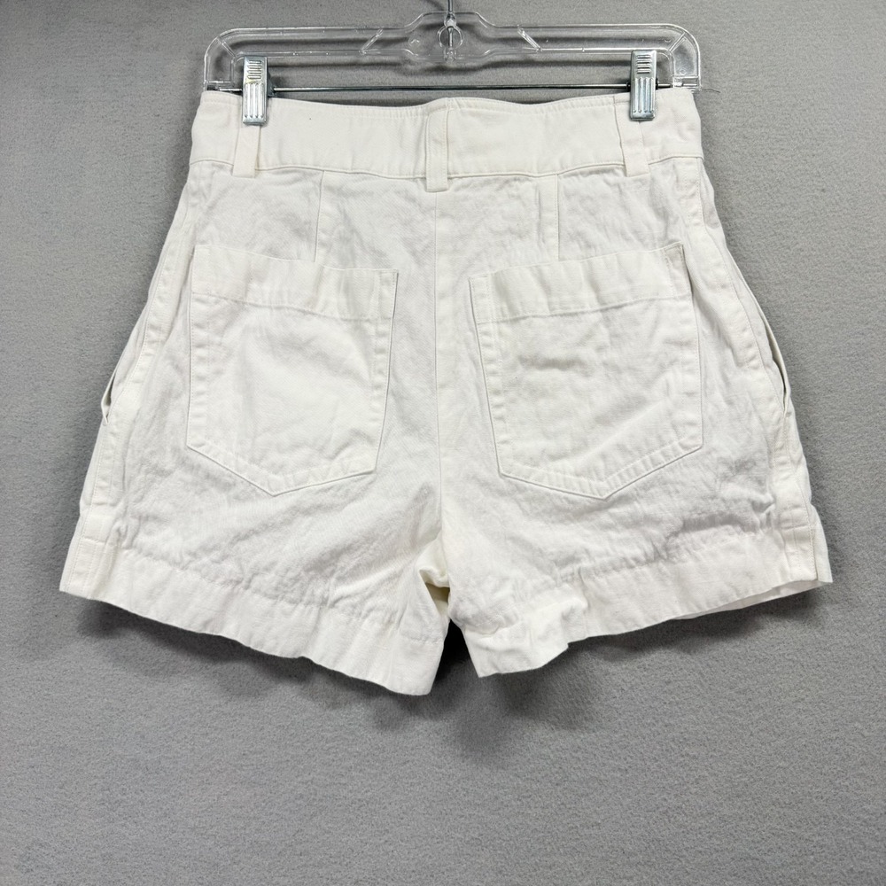 Vince High Waisted Shorts Women 2 White Canvas Pockets Linen Blend Pleated Front - Picture 2 of 10
